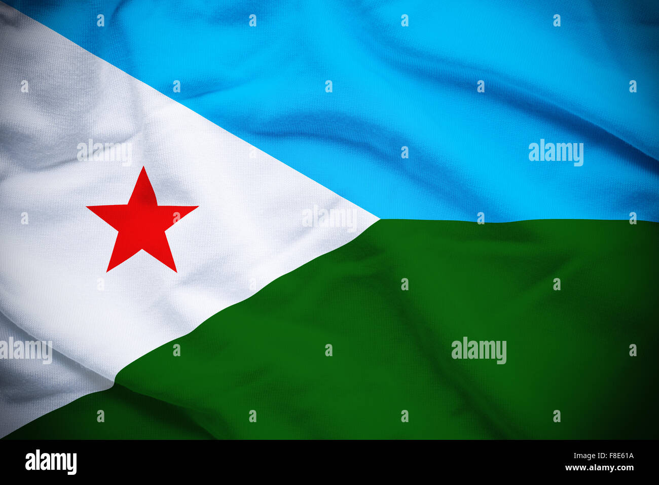 Ondulé et ridée drapeau national de Djibouti l'arrière-plan. Banque D'Images