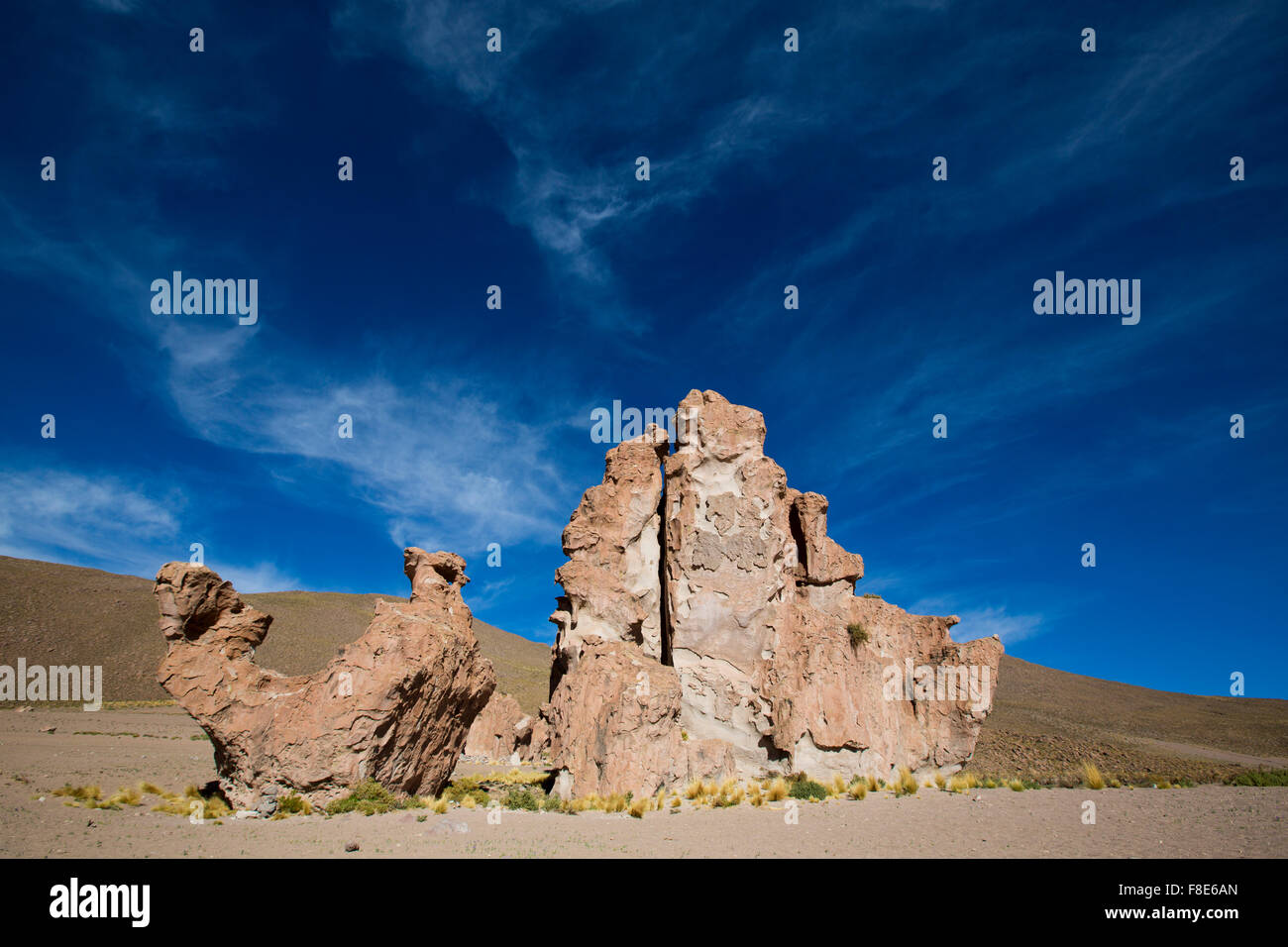 Rock formation géologique avec la forme d'un chameau contre un ciel bleu clair. La Bolivie Banque D'Images