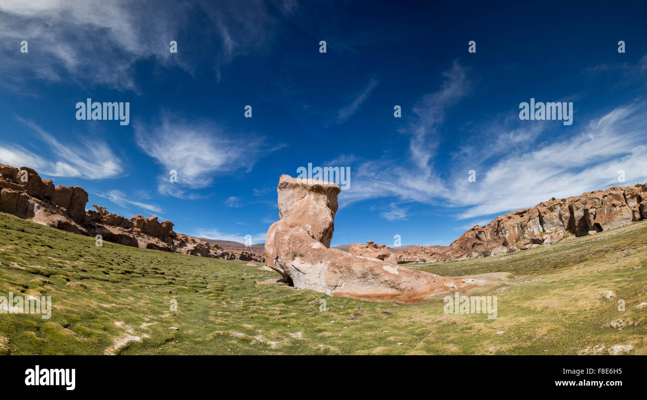 Panorama des formations de roche géologique avec forme contre un ciel bleu clair. La Bolivie Banque D'Images