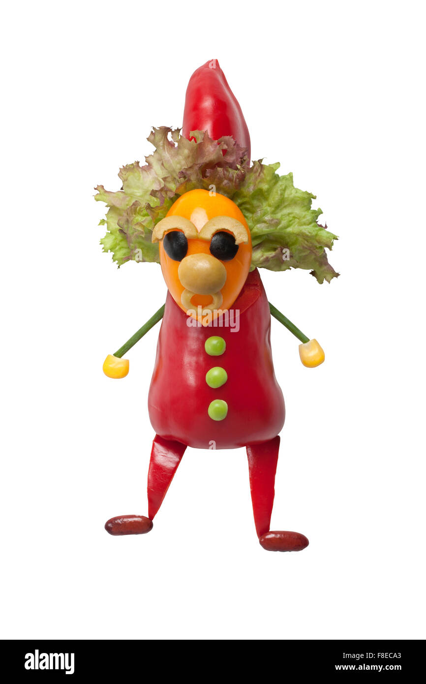 Funny clown faite de légumes frais sur fond isolé Banque D'Images