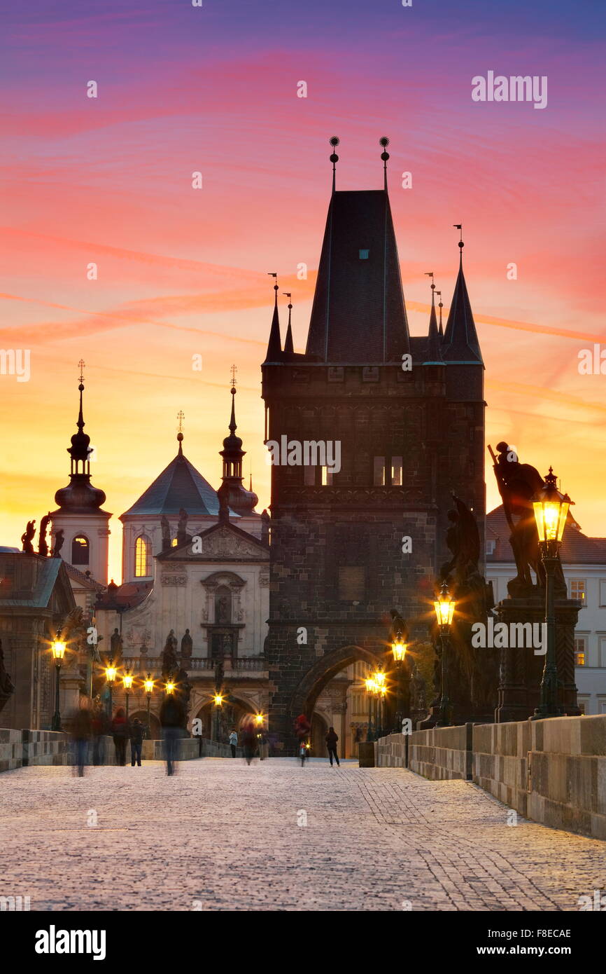 Le vieux pont, Tour d'horizon de la vieille ville de Prague, République tchèque, l'UNESCO Banque D'Images