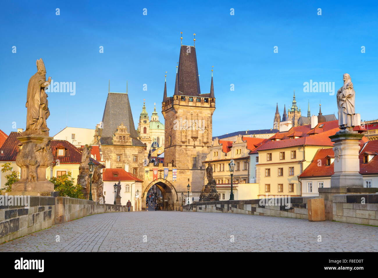 Vue vers le Pont Charles, Mala Strana, Prague Vieille Ville, République Tchèque Banque D'Images