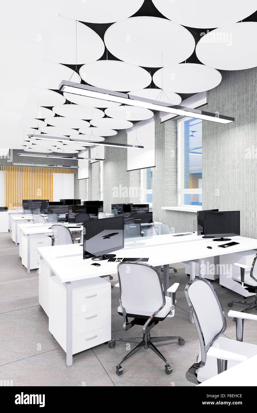 Vide intérieur bureau moderne lieu de travail 3D illustration Banque D'Images