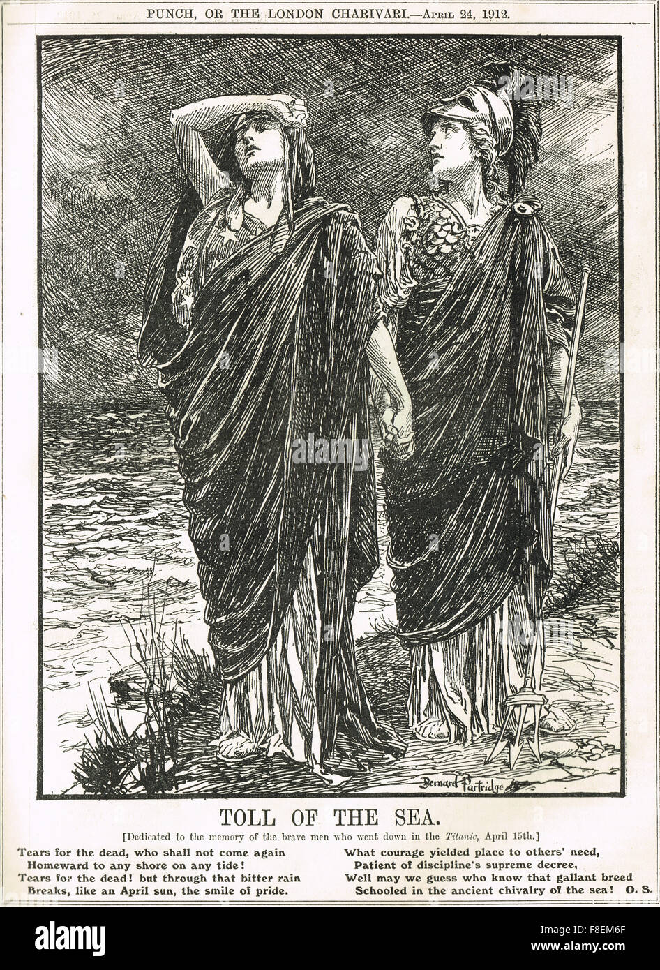 Catastrophe du Titanic Bernard Partridge Cartoon Punch avril 1912. Péage de la mer Banque D'Images