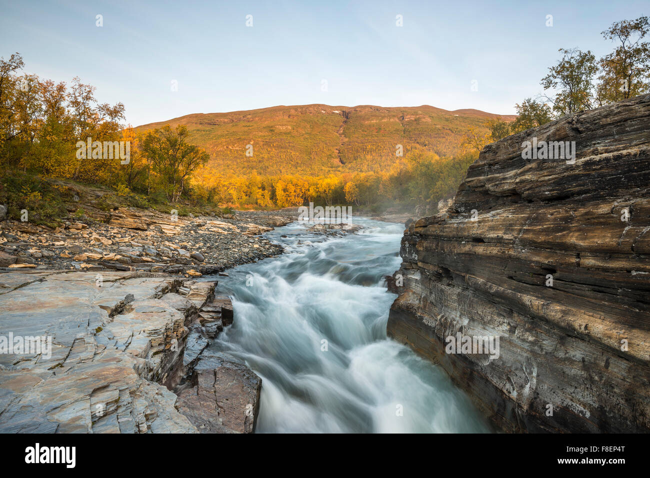 Abisko Canyon en automne, Abiskojåkka, Abisko National Park, Lapland, Sweden Banque D'Images