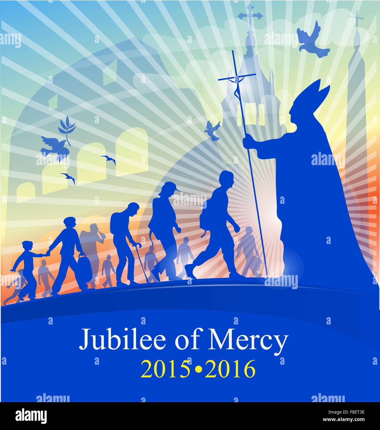 Jubilé de marcy avec pape sur fond de rome Illustration de Vecteur