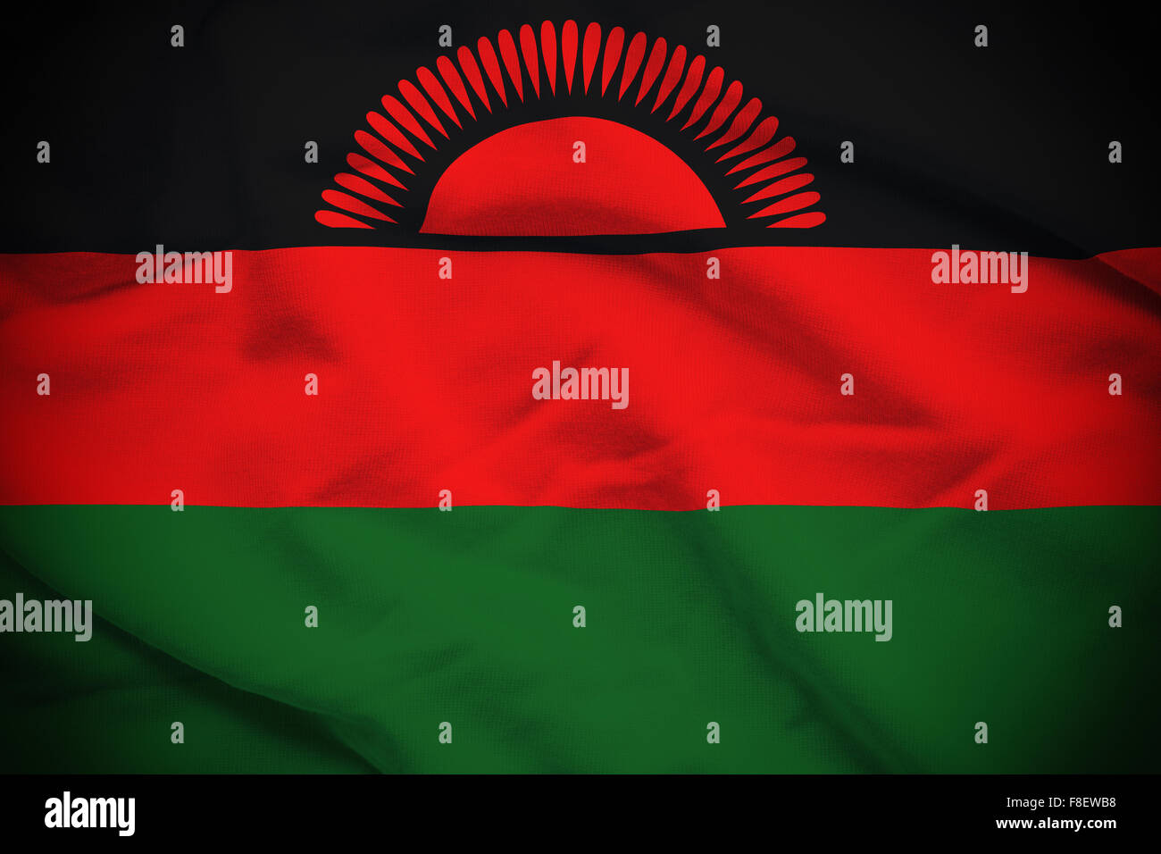 Ondulé et ridée drapeau national du Malawi. Banque D'Images