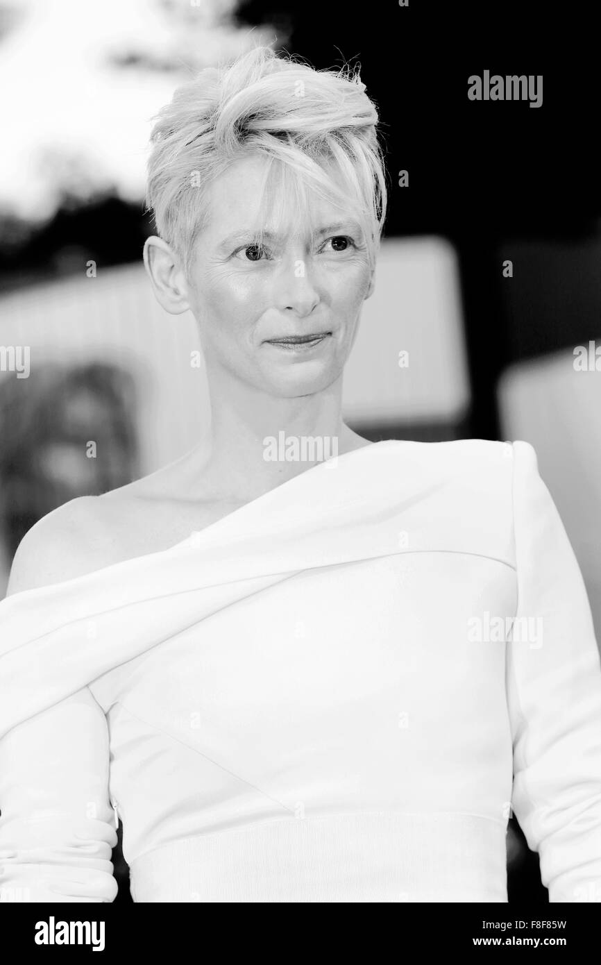 Venise, Italie - 6 SEPTEMBRE : Tilda Swinton assiste à la première de 'A bigger Splash' pendant le 72e Festival du Film de Venise Banque D'Images