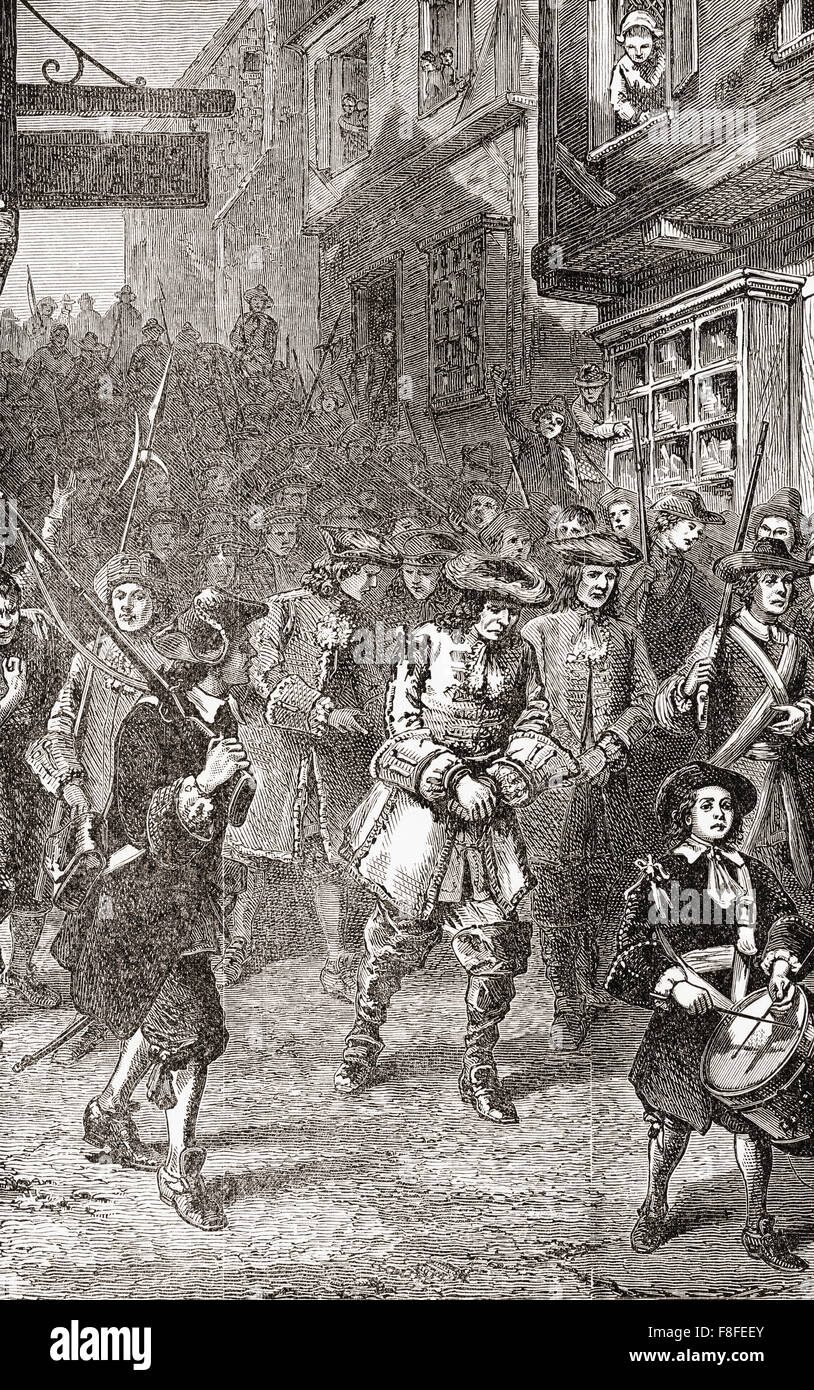L'arrestation de Gouverneur Andros au cours de la révolte de Boston 1689. Sir Edmund Andros, 1637 - 1714. Administrateur colonial français en Amérique du Nord. Banque D'Images