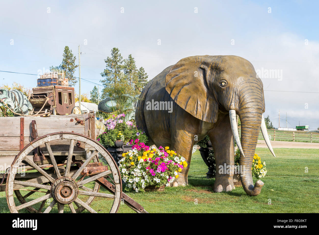 Journal de la Grange, Roadside Attraction et magasin, près de Spallumcheen Armstrong, de l'Okanagan, Colombie-Britannique, Canada Banque D'Images