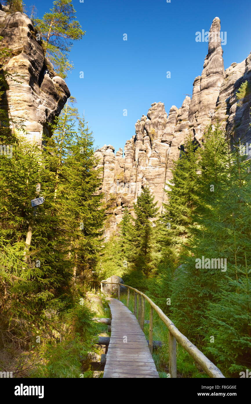 Sentier de randonnée, Rock, les roches Adrspach Teplicke, République Tchèque Banque D'Images