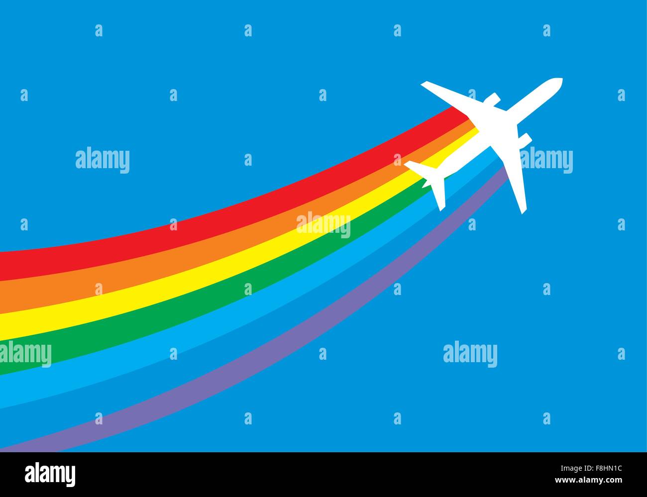Image de vecteur silhouette blanche de l'avion à réaction avec rainbow trail Illustration de Vecteur