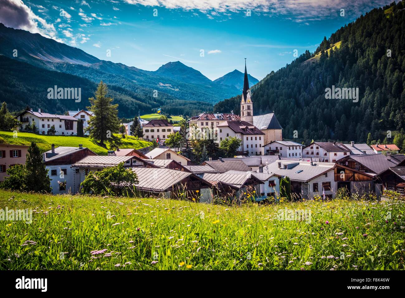 La ville, la vallée de Santa Maria Val Mustair, Suisse Banque D'Images