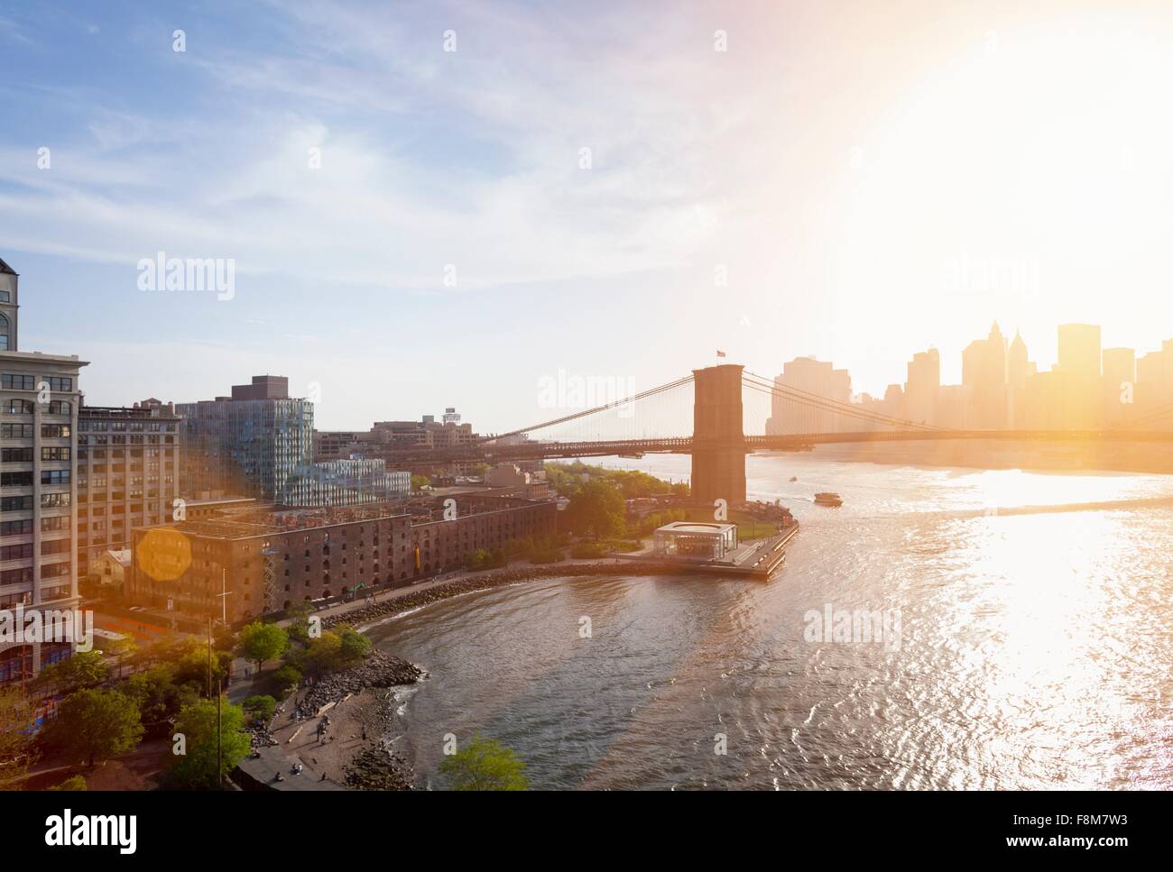 Portrait de soleil, pont de Brooklyn, New York, USA Banque D'Images