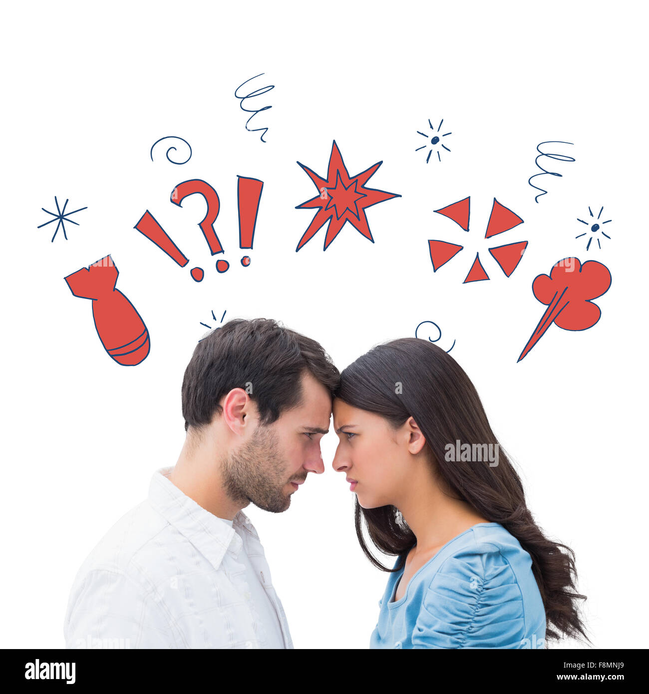 Image composite de angry couple regardant fixement l'un l'autre Banque D'Images