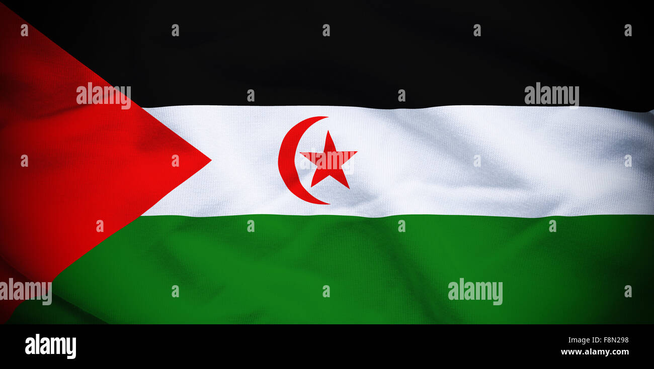 Ondulé et ridée drapeau national du Sahara occidental l'arrière-plan. Banque D'Images
