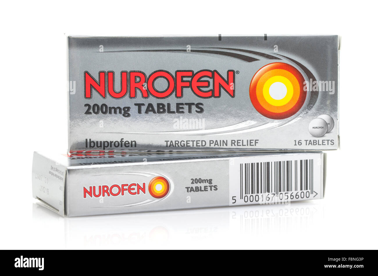 Deux boîtes de nurofen, Nurofen est une base d'Ibuprofène en comprimé utilisé pour soulager la douleur Banque D'Images
