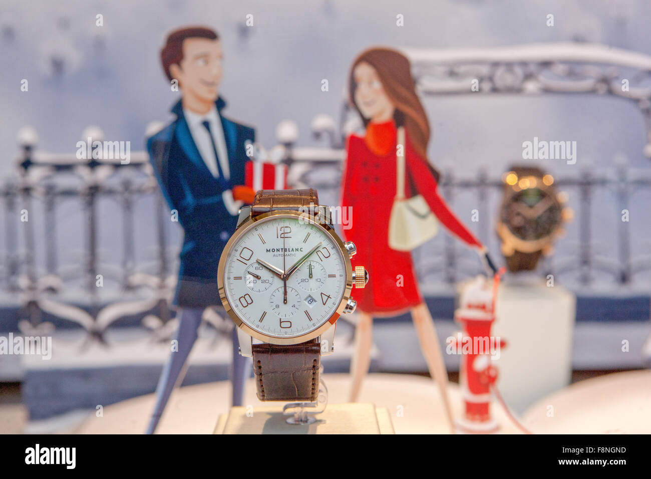 Montblanc Montres de luxe, magasin, l'affichage de la fenêtre dans la rue Parizska, Prague, République Tchèque Banque D'Images