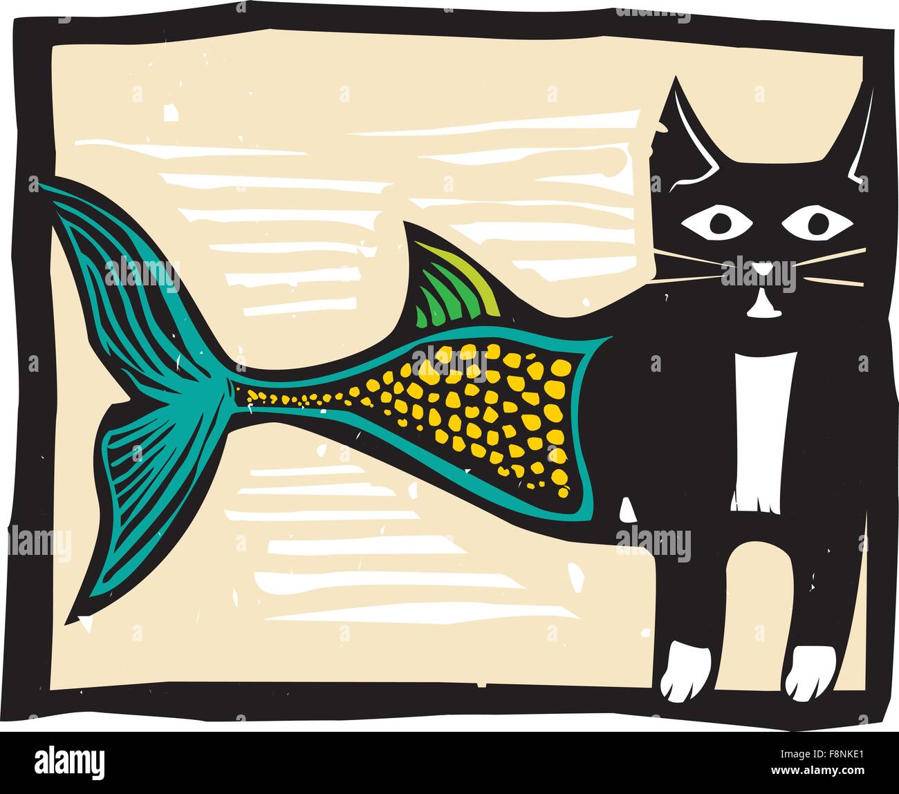 Image style gravure sur bois d'un poisson-chat sirène Illustration de Vecteur