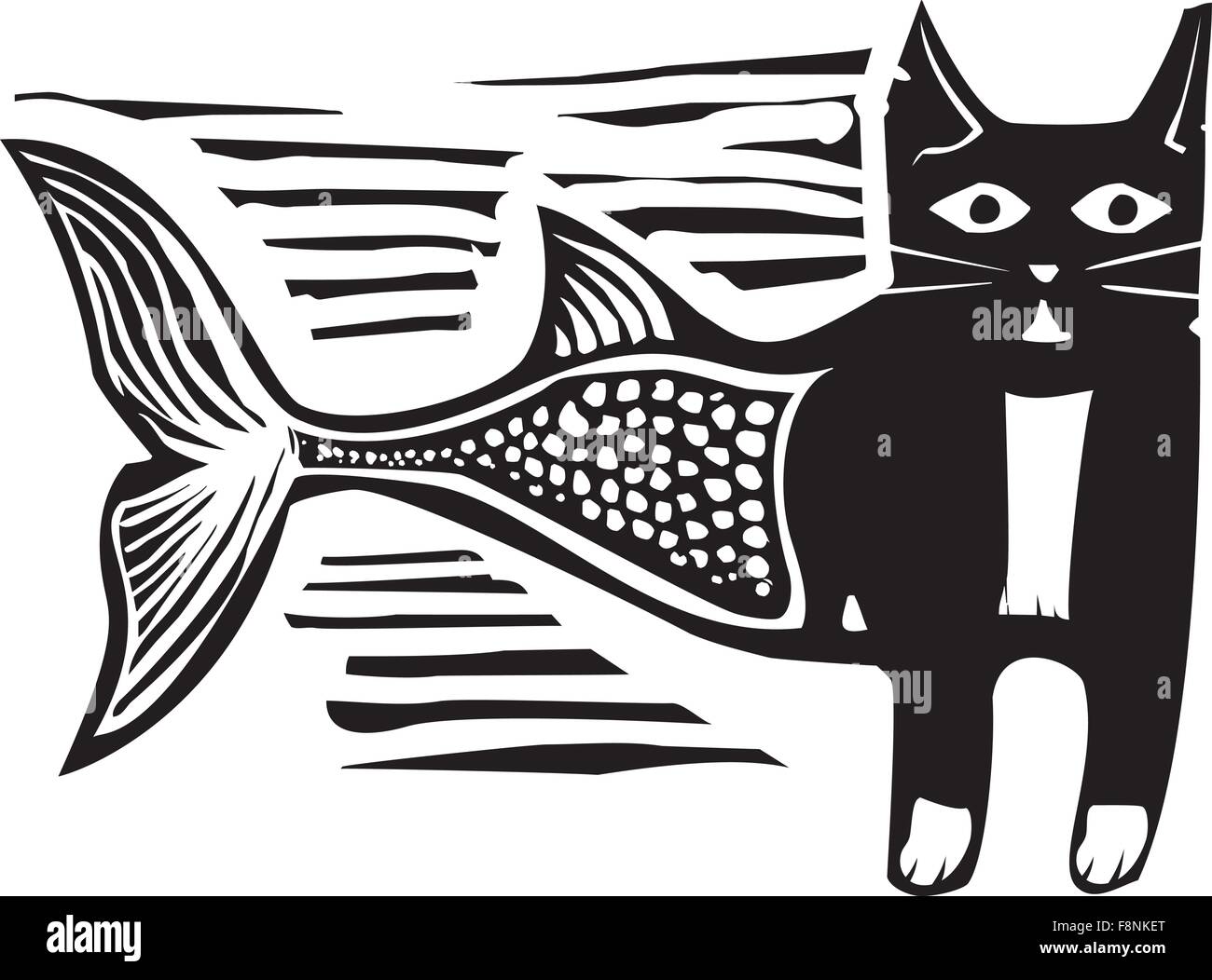 Image style gravure sur bois d'un poisson-chat sirène Illustration de Vecteur