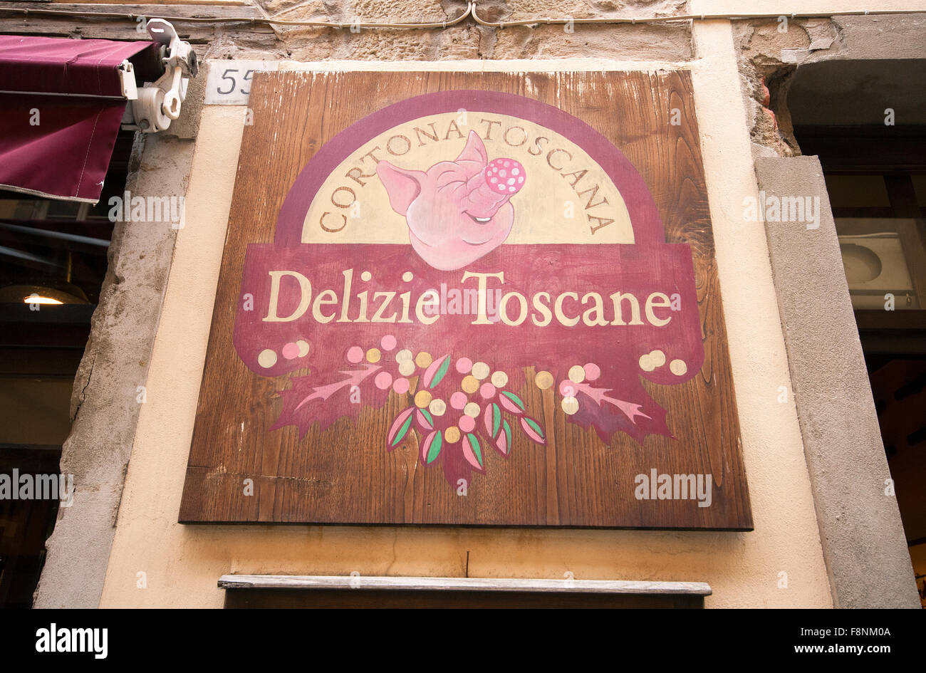 Signe du boucher à Cortona, Toscane, Italie Banque D'Images