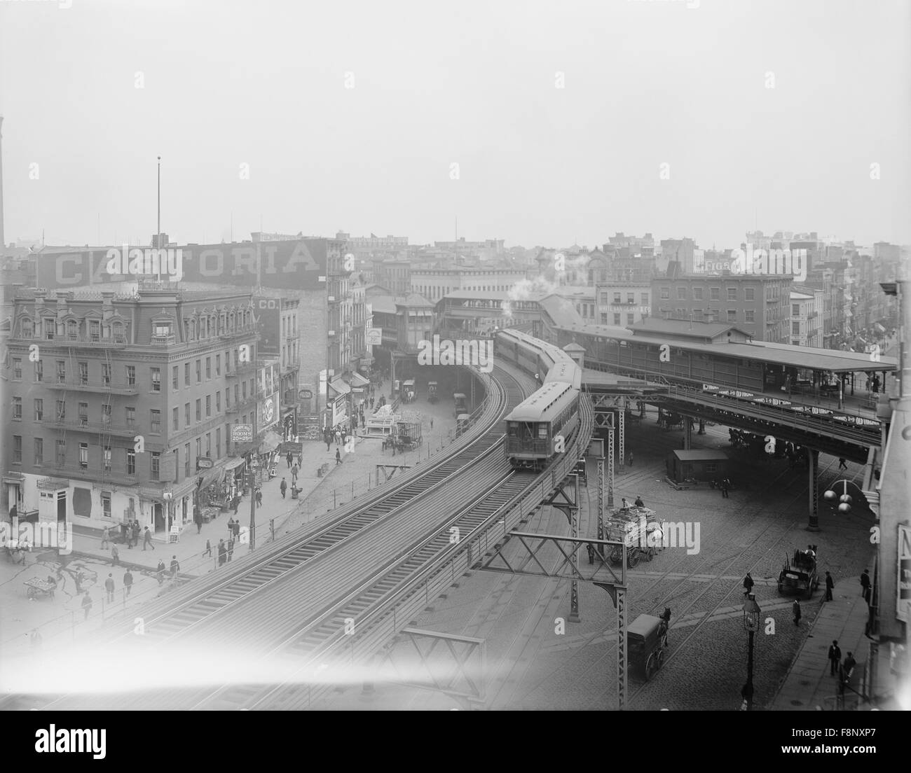 Chatham Square et les concentrations élevées de train, New York City, USA, vers 1900 Banque D'Images
