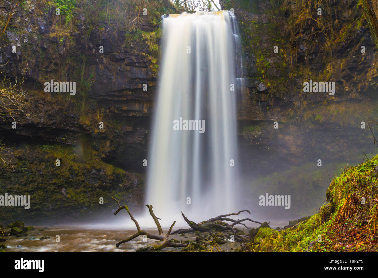 Sgwd Henrhyd Falls, une cascade. Coelbren, Powys, Pays de Galles, Royaume-Uni l'hiver. Banque D'Images