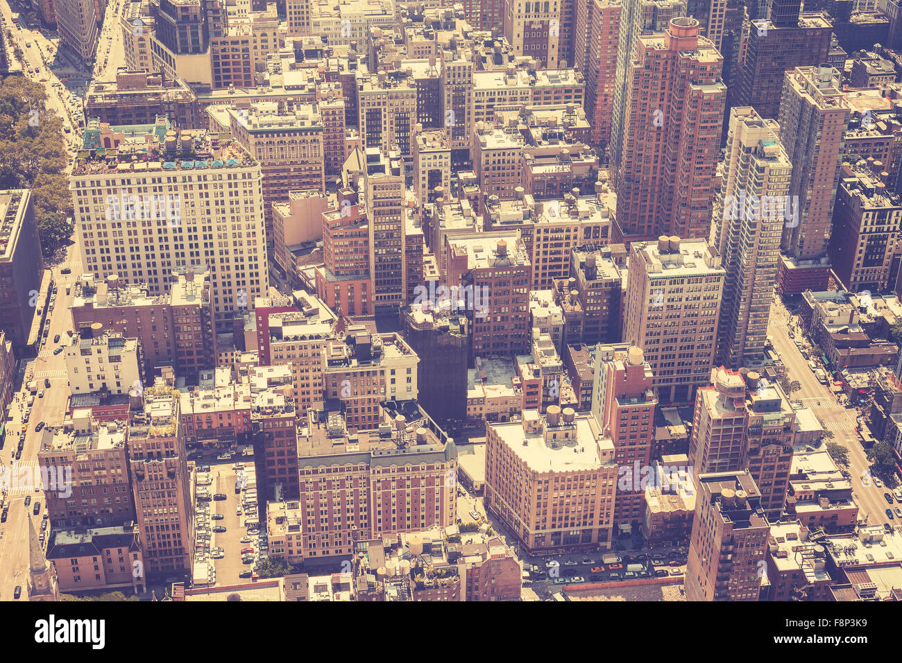 Stylisé vintage photo aérienne de Manhattan, New York, USA Banque D'Images