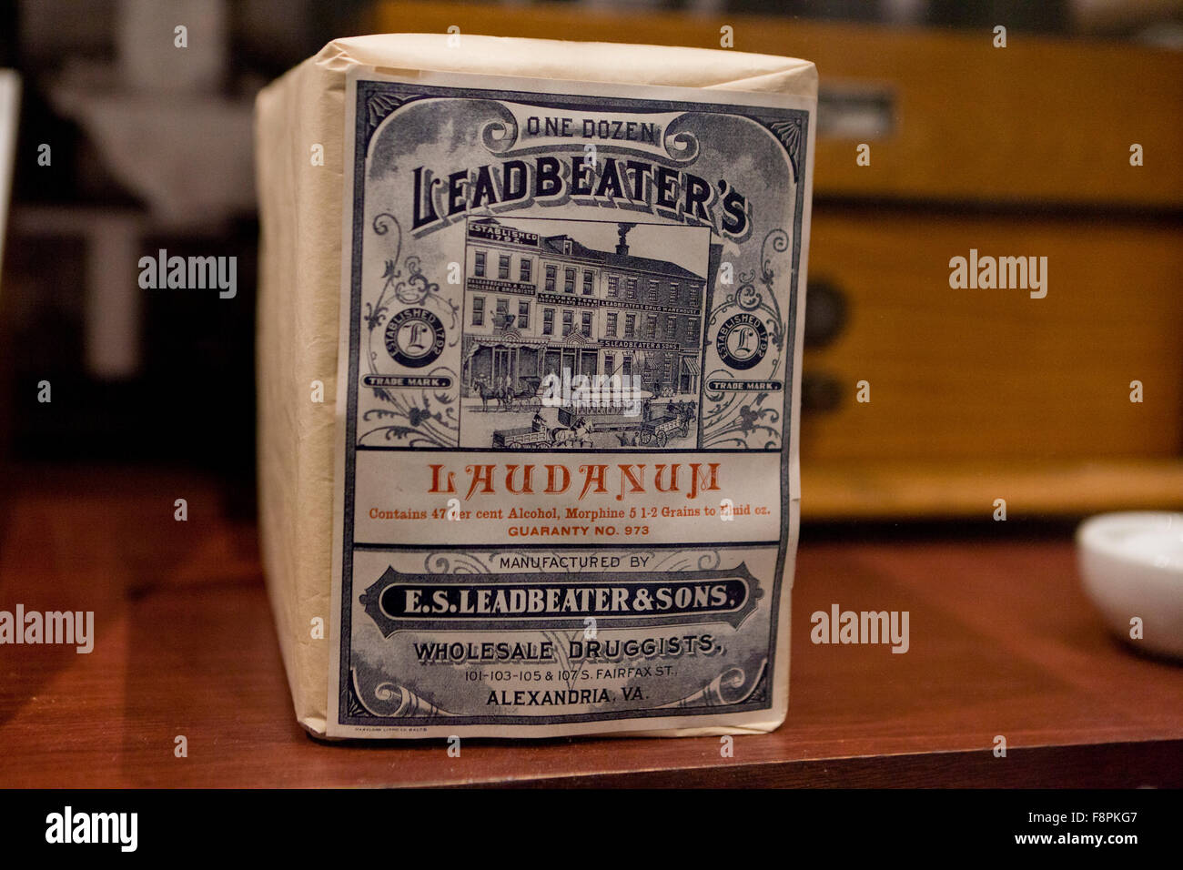 Leadbeater Laudanum package, painkiller commercialisés dans les Etats-Unis, fin des années 1800 jusqu'au début des années 1900 - USA Banque D'Images
