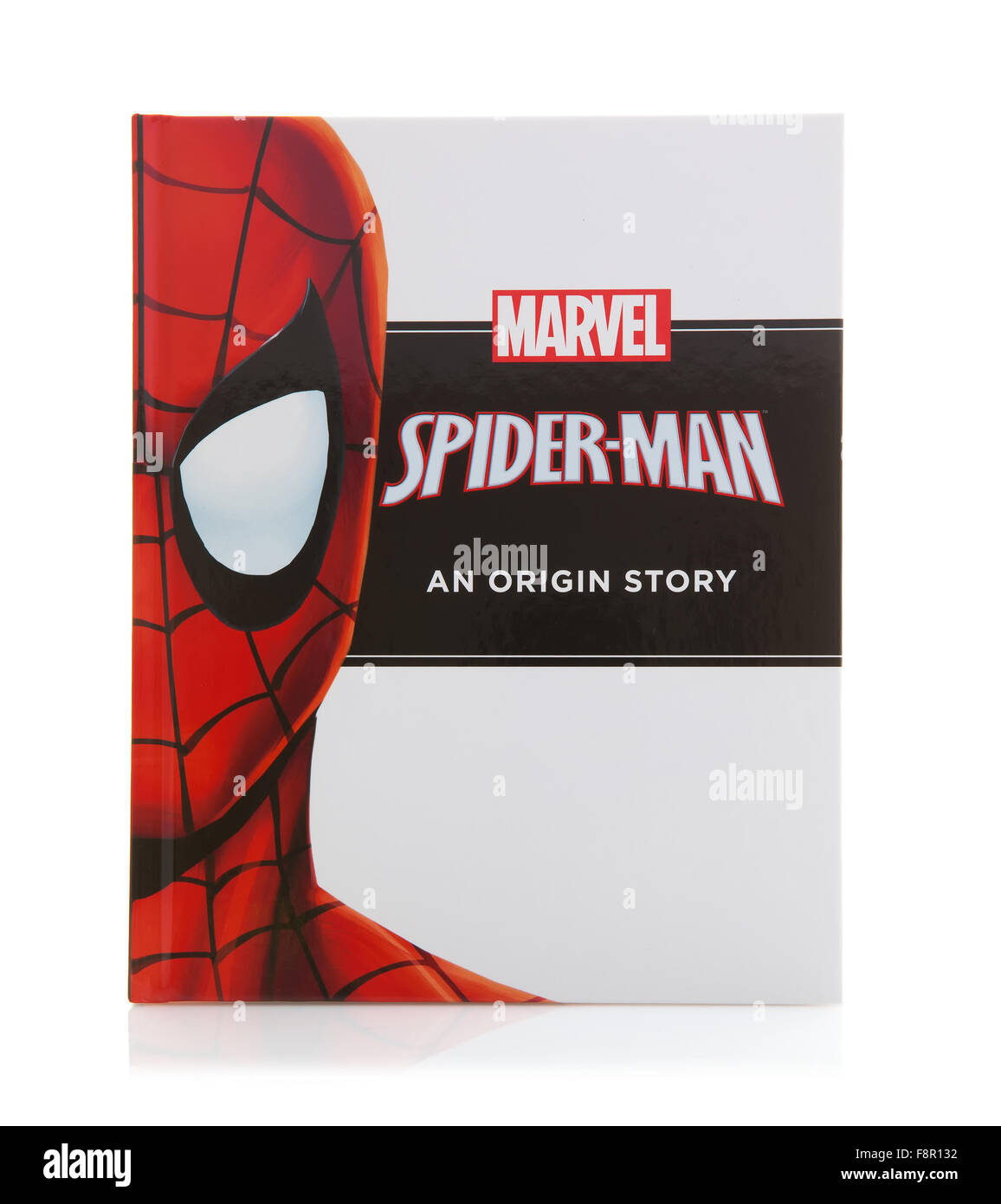 Livre MARVEL Spider-man une origine histoire de super héros sur un fond blanc Banque D'Images