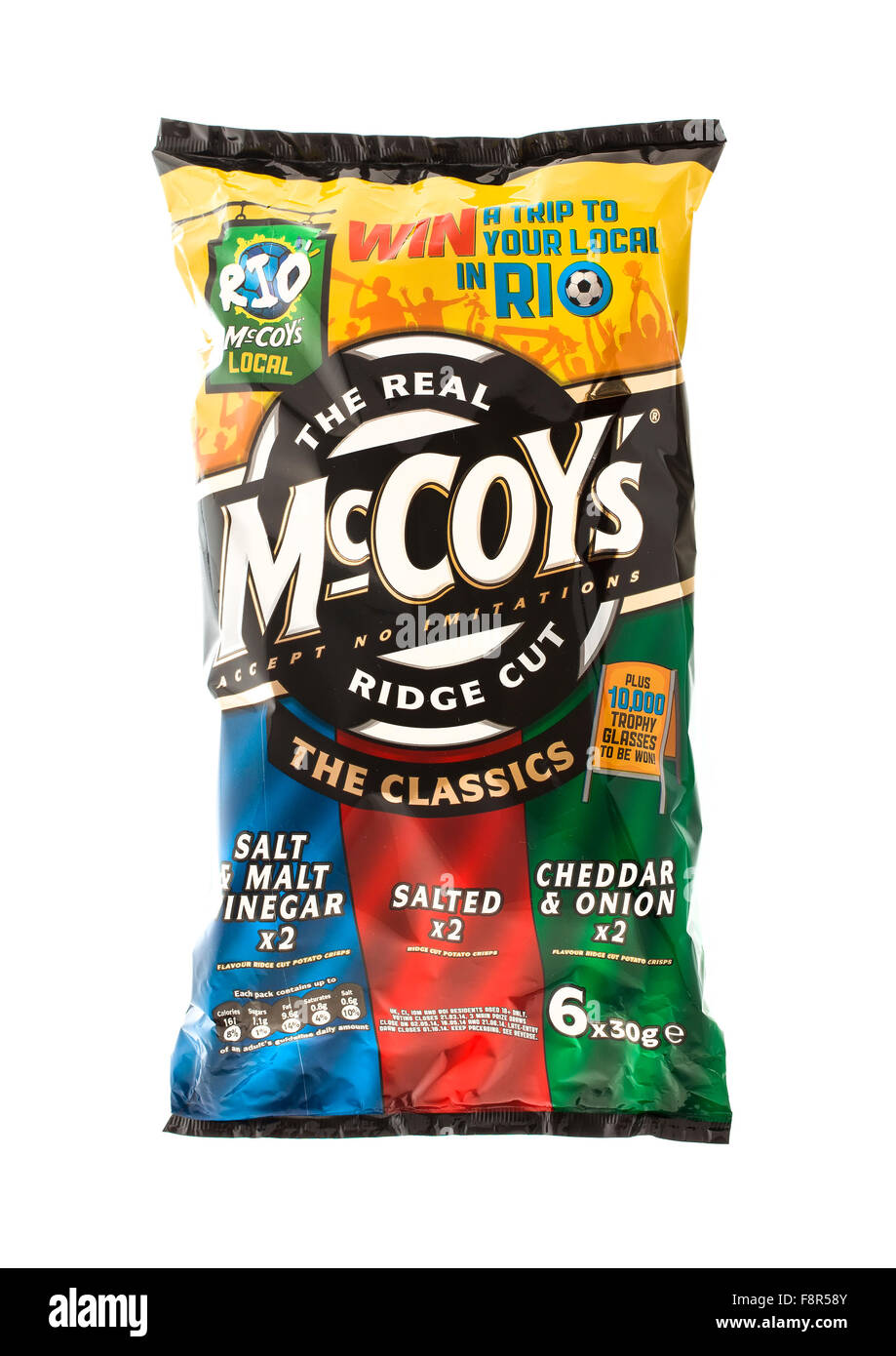 Six-Pack de la Classics McCoy Ridge Cut chips sur un fond blanc Banque D'Images