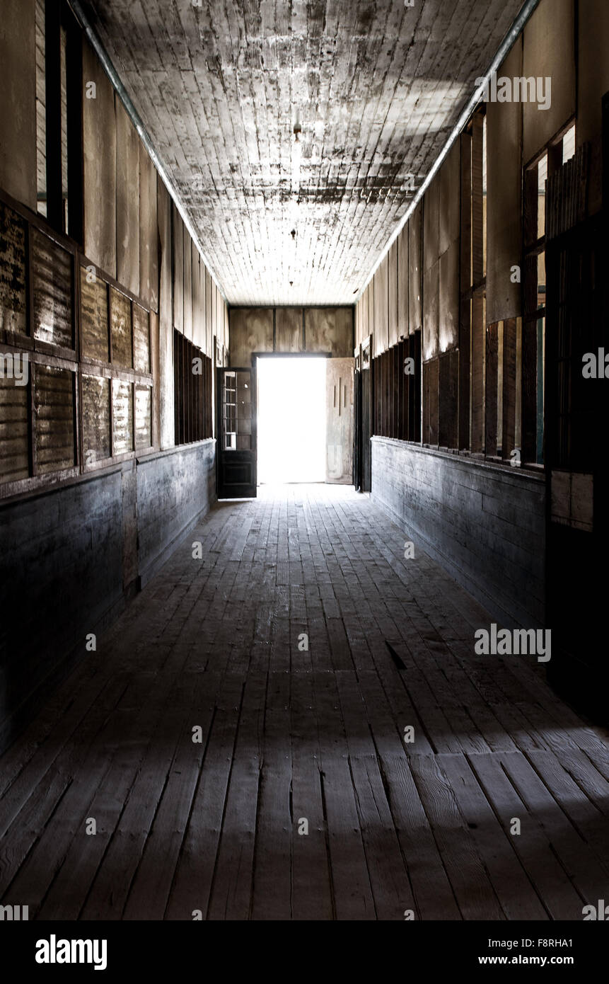 L'intérieur du bâtiment d'une école abandonnée, Humberstone, Chili Banque D'Images