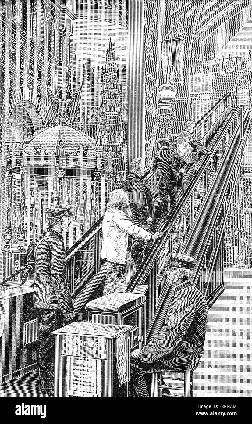 Escalier mécanique à l'Exposition universelle, équitable, Monde, Paris, 1900 Banque D'Images