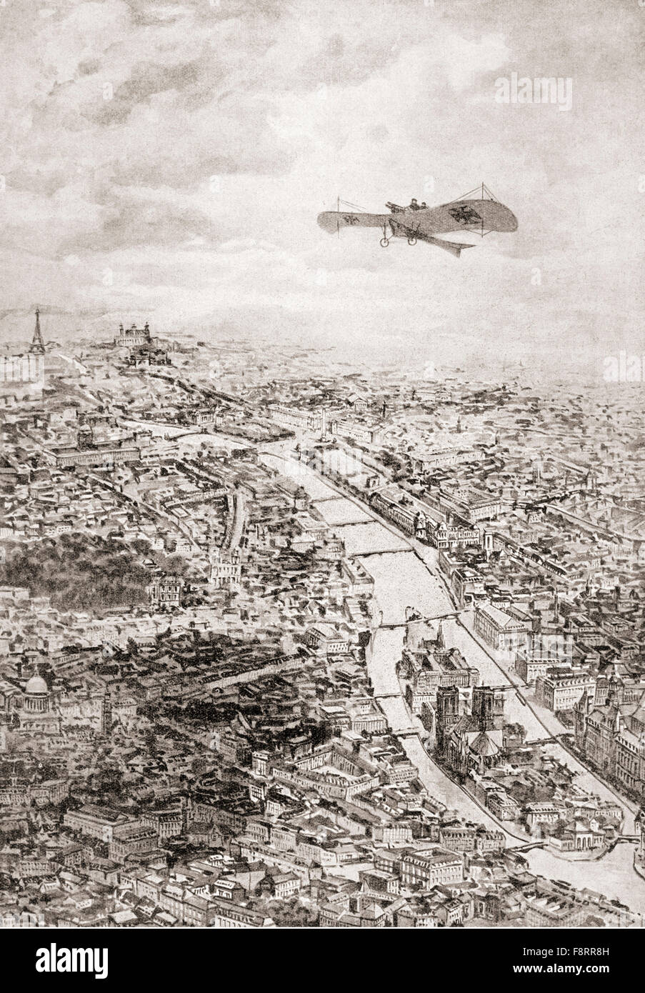 Un aviateur allemand survolant Paris, France au cours de la PREMIÈRE GUERRE MONDIALE. Banque D'Images Un aviateur allemand survolant Paris, France au cours de la PREMIÈRE GUERRE MONDIALE. Banque D'Images