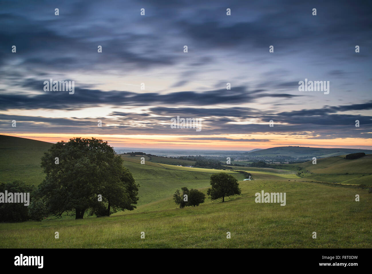 Paysage au coucher du soleil d'été Steyning Bol sur South Downs Banque D'Images