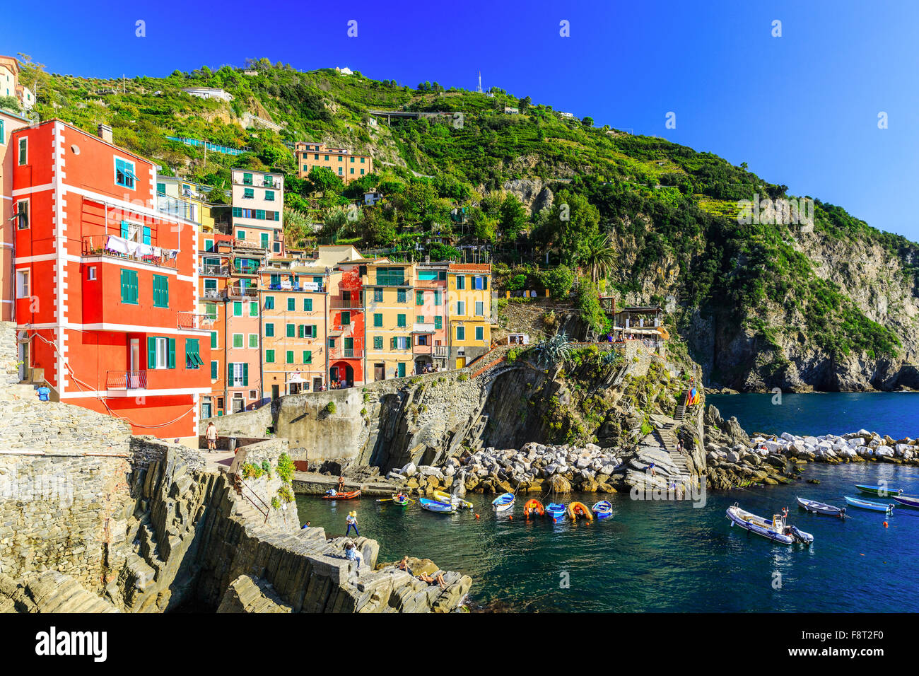 Riomaggiore, Cinque Terre. Village de pêche dans le parc national des Cinque Terre, Italie. Banque D'Images