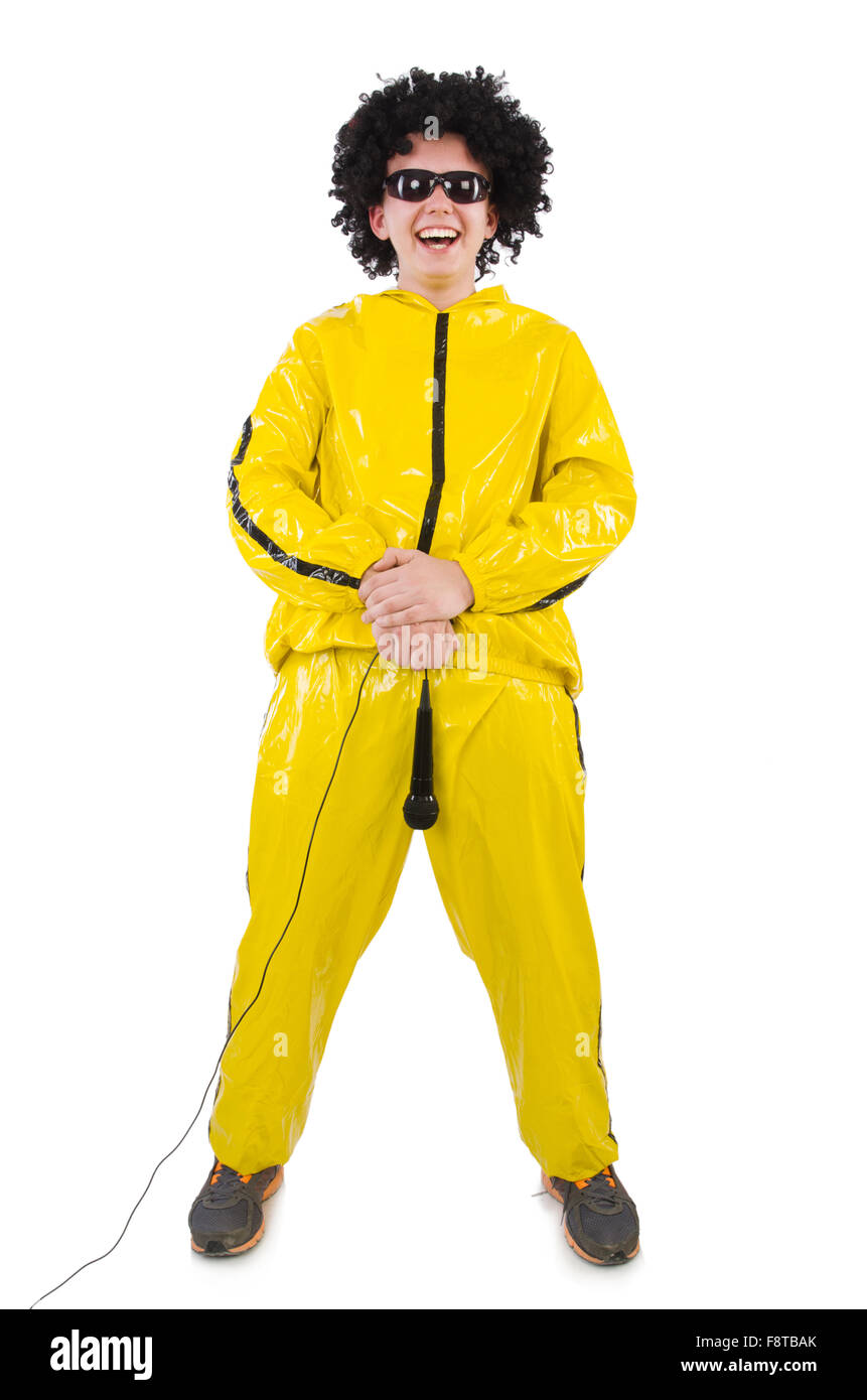 L'homme en costume jaune isolated on white Banque D'Images