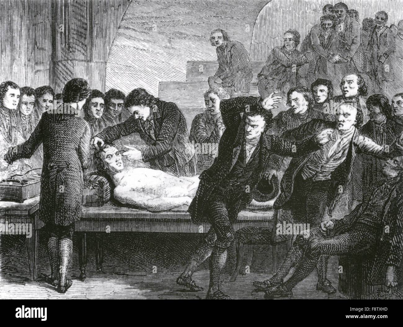 ANDREW URE (1778-1857) médecin écossais dans une gravure de 1867 de ses expériences sur le cadavre de Matthieu Clydsdale en 1818. À partir de : Louis Figuier's 1891 livre les merveilles de la Science Banque D'Images