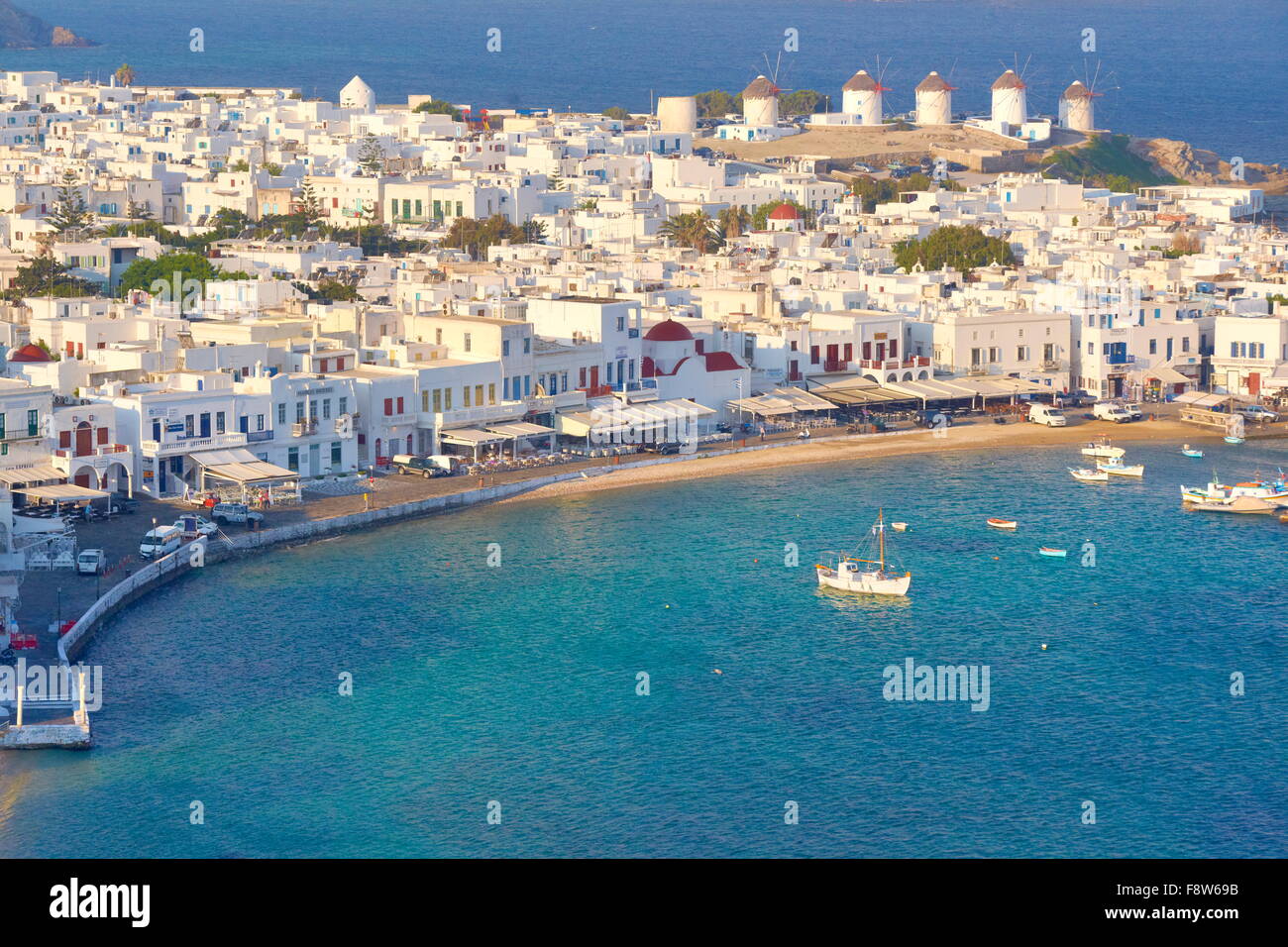 Vue aérienne de la ville de Mykonos, Chora - l'île de Mykonos, Grèce Banque D'Images