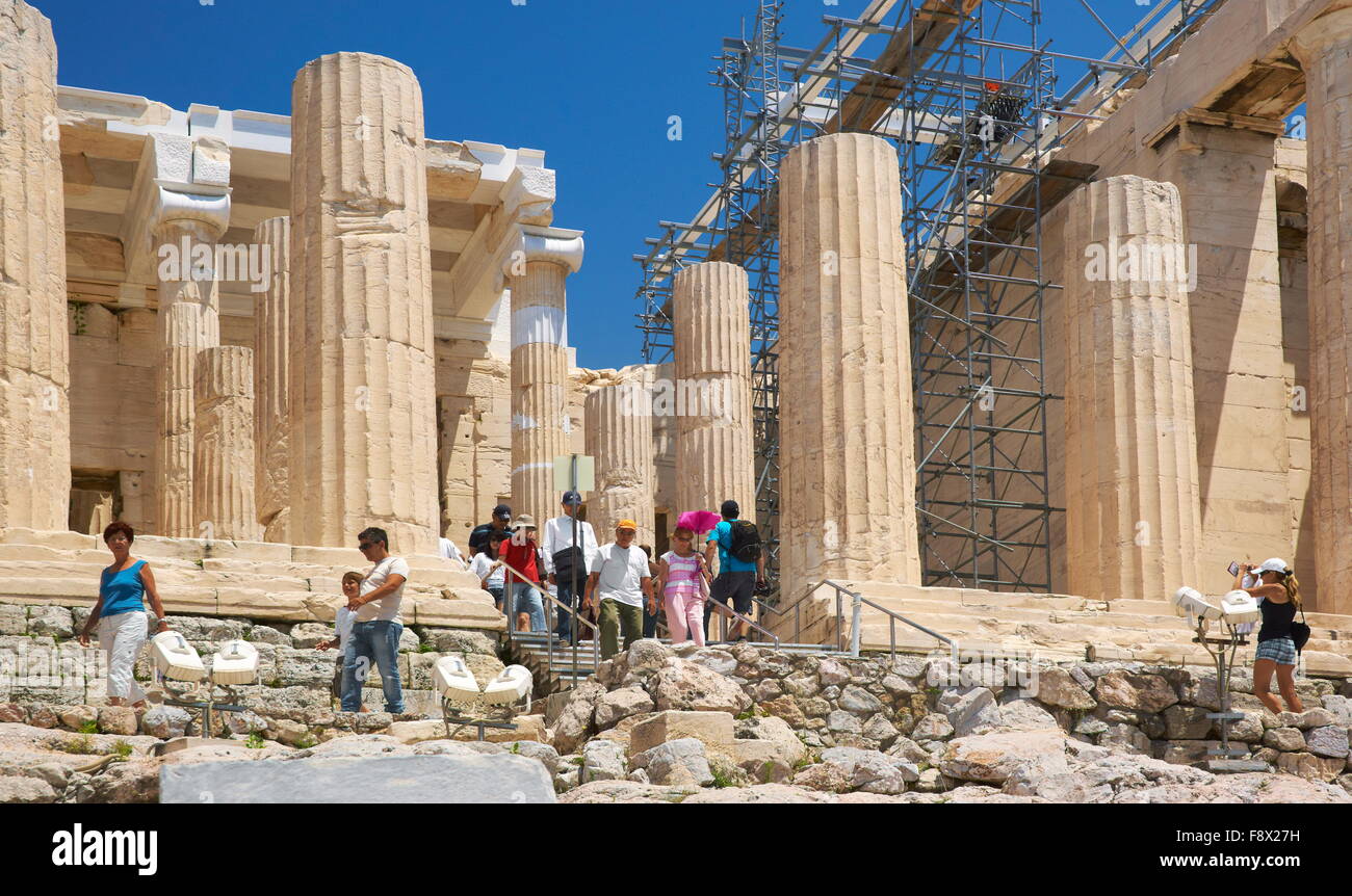 Athènes - acropole, passage par les Propylées, Grèce Banque D'Images