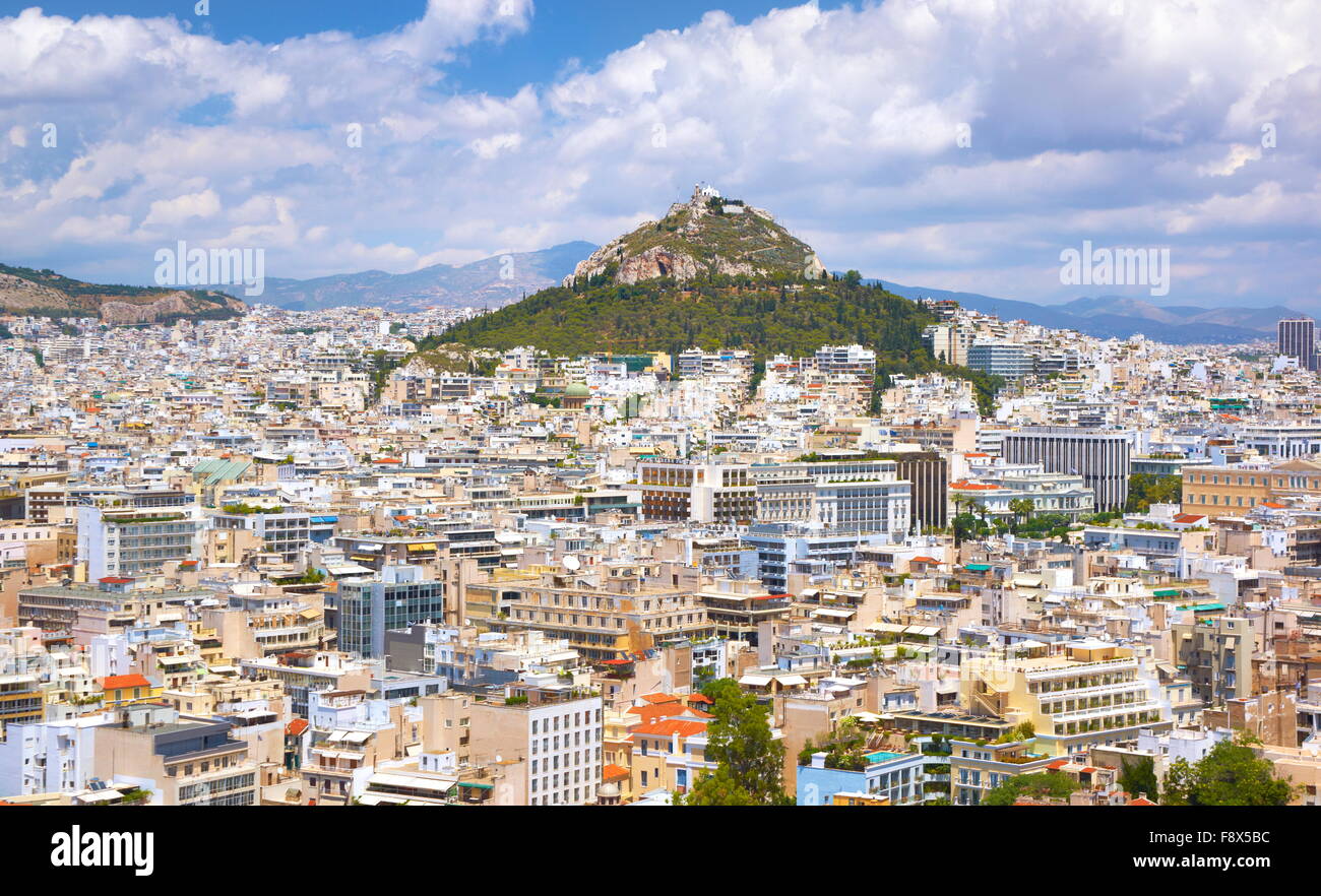 Athènes - vue aérienne Vue paysage de l'Acropole à Athènes et Lykavittos hill, Grèce Banque D'Images