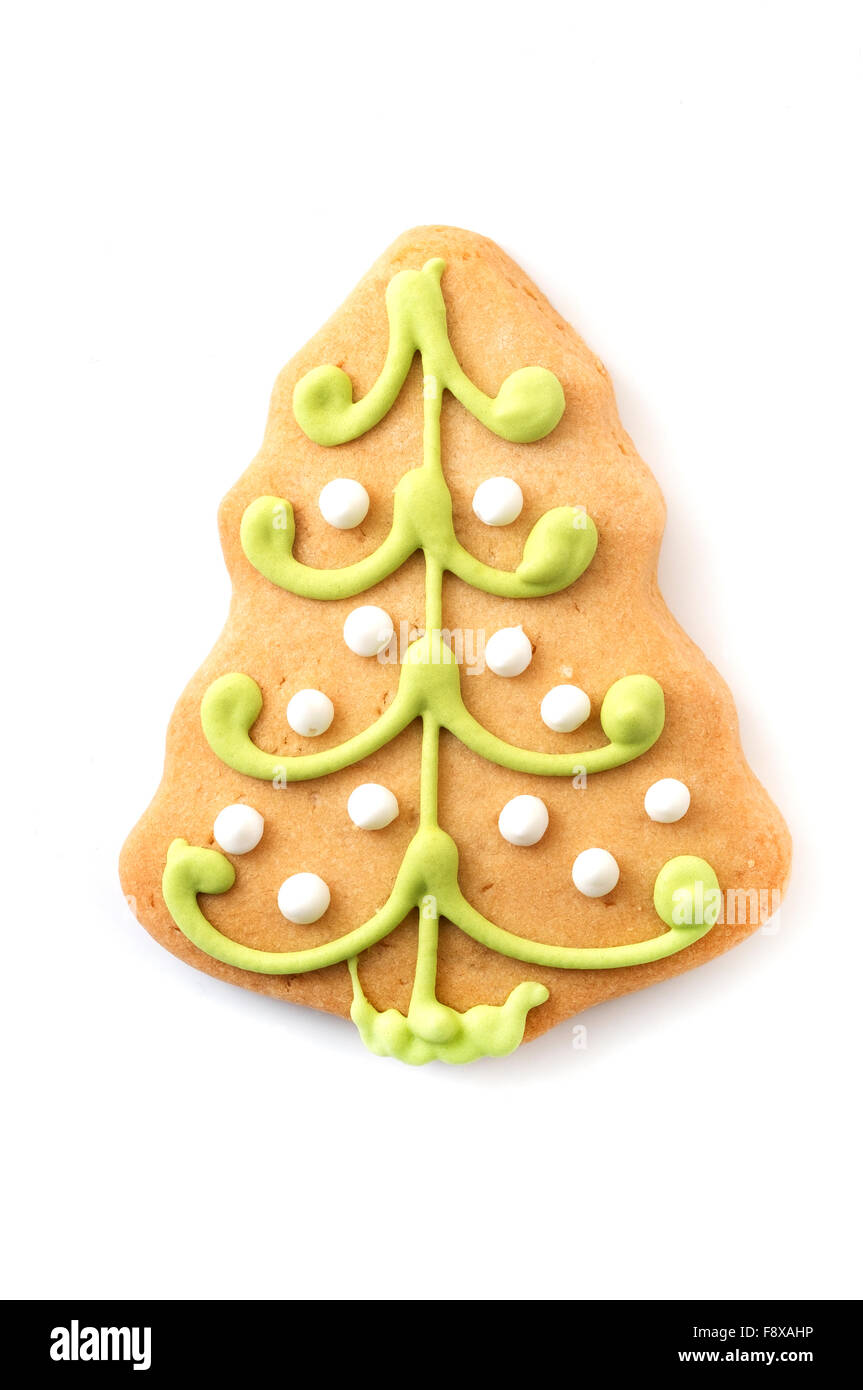 Arbre de Noël biscuit sur un fond blanc Banque D'Images