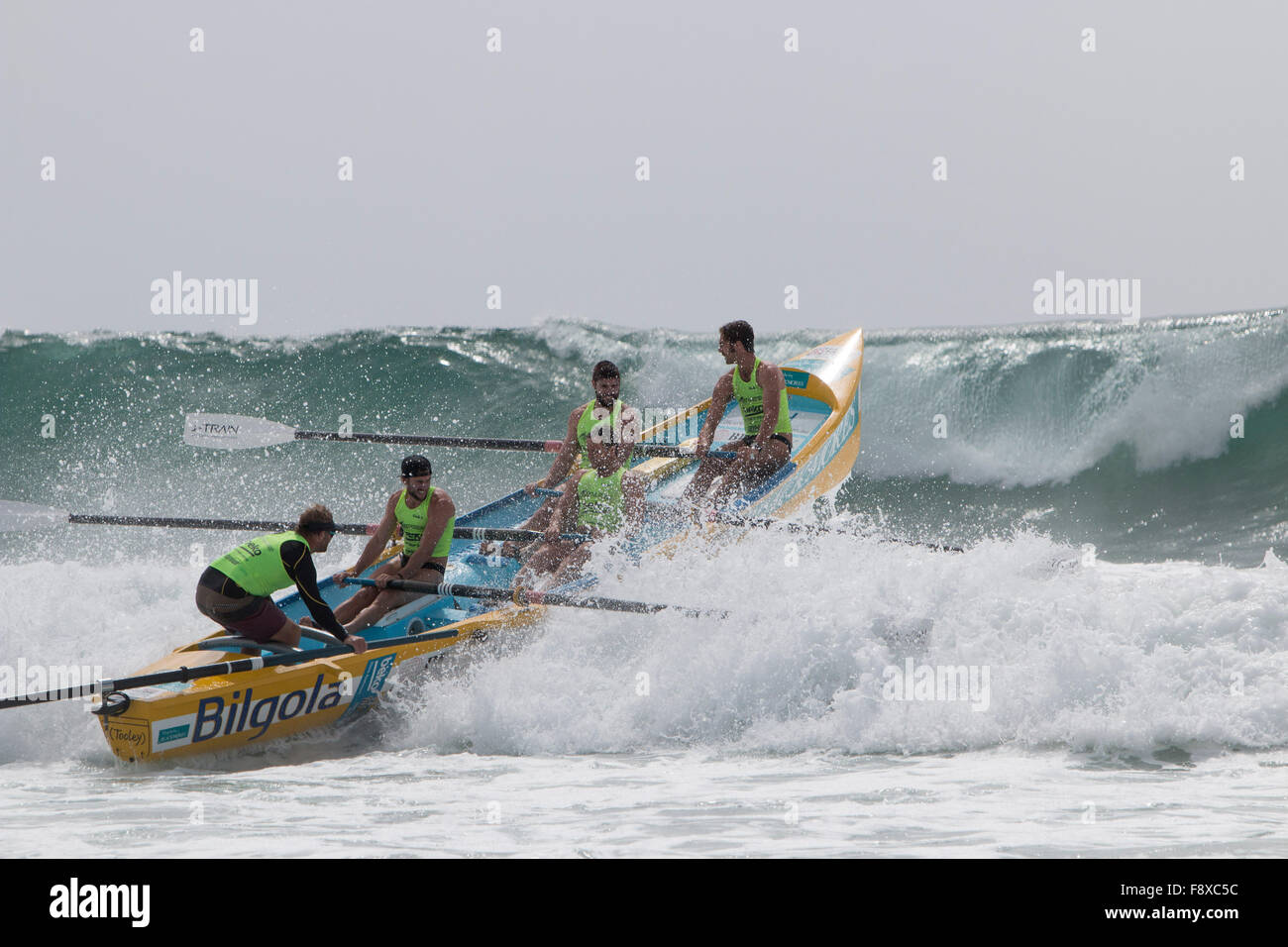 Sydney, Australie. 12th décembre 2015. Ocean Thunder série annuelle Surfboat de course de bateau de surf professionnel de Dee Why Beach qui implique 24 équipes de hommes d'élite et 12 équipes de femmes d'élite de toute l'Australie. Crédit : model10/Alamy Live News Banque D'Images