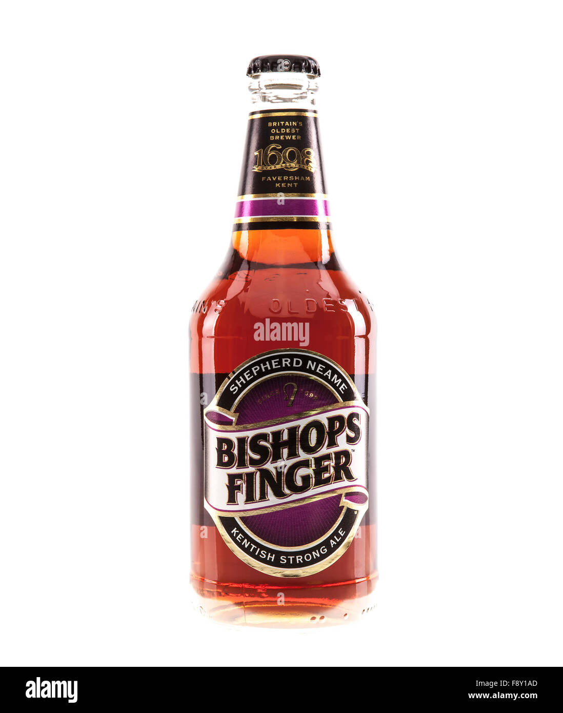 Bouteille de doigt évêques du vrai ale brassée par la plus ancienne de la Grande-Bretagne Shepherd Neame Brewer 1698 Banque D'Images