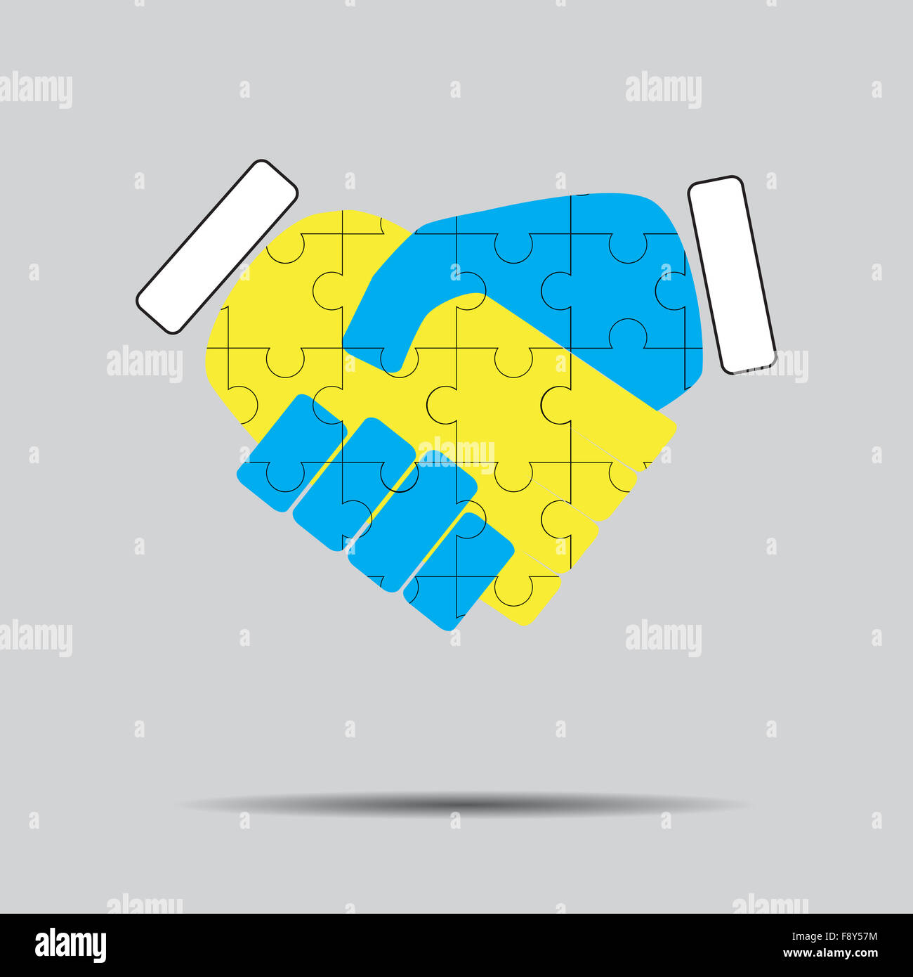 La coopération Handshake. puzzle Le travail d'équipe, partenariat, accord d'entreprise réunion. Vector art design abstract unusua Banque D'Images