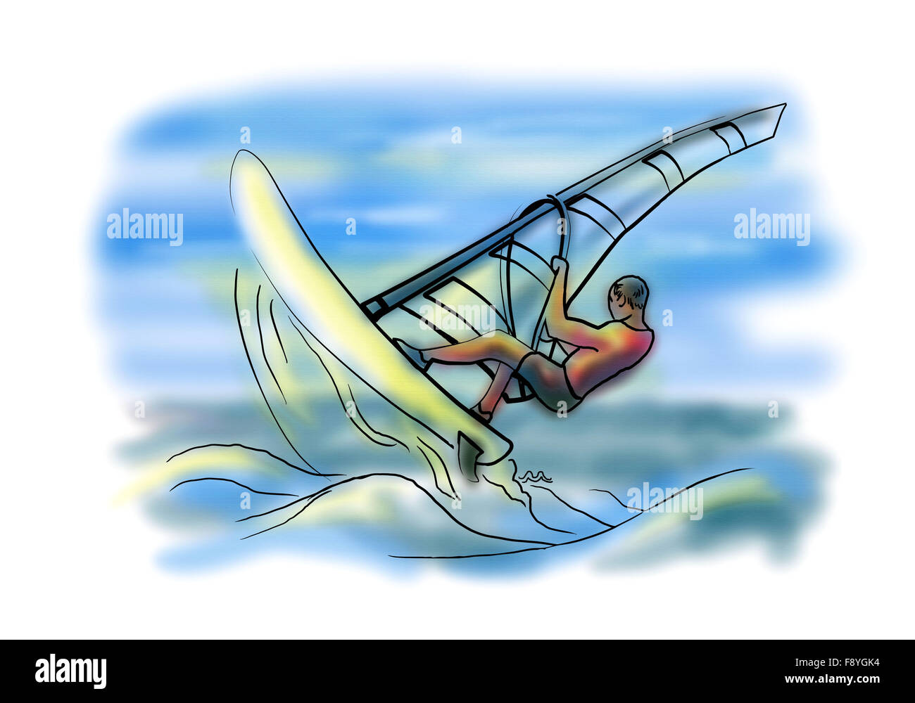 Planche entre les vagues de l'océan sur planche à voile Banque D'Images