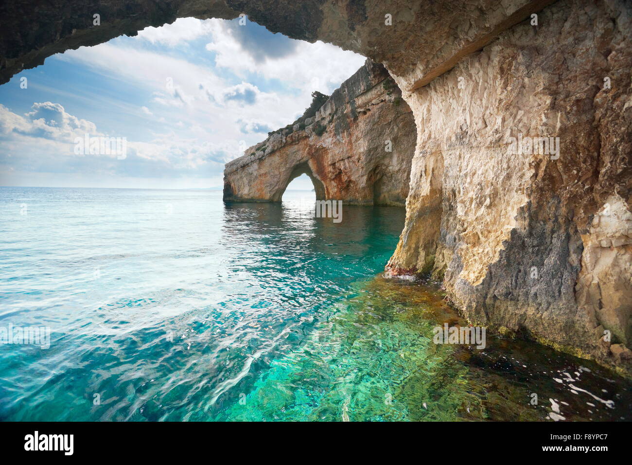 Grèce - l'île de Zakynthos, Grottes Blue Banque D'Images