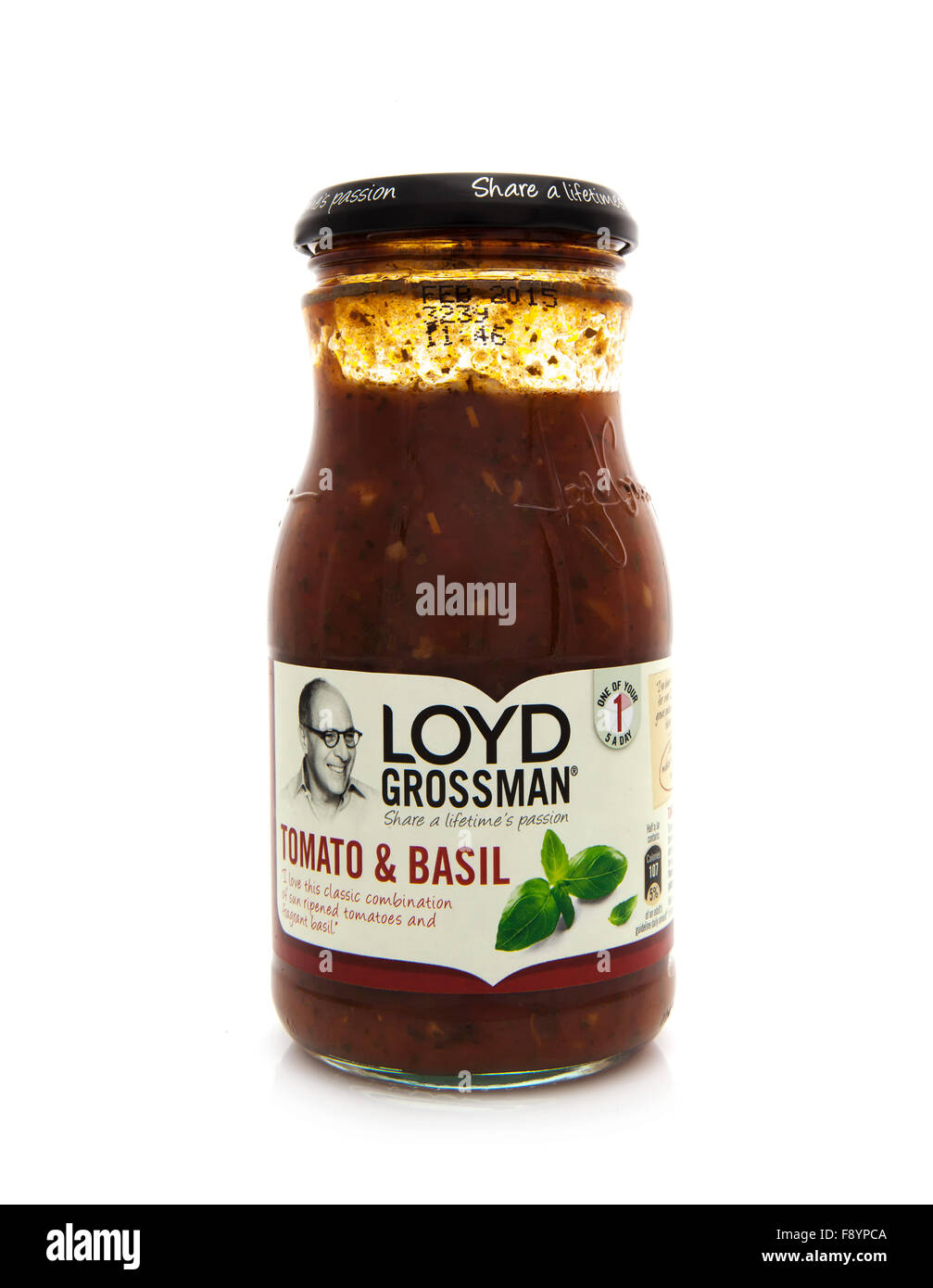 Loyd Grossman Sauce tomate et basilic sur fond blanc Banque D'Images