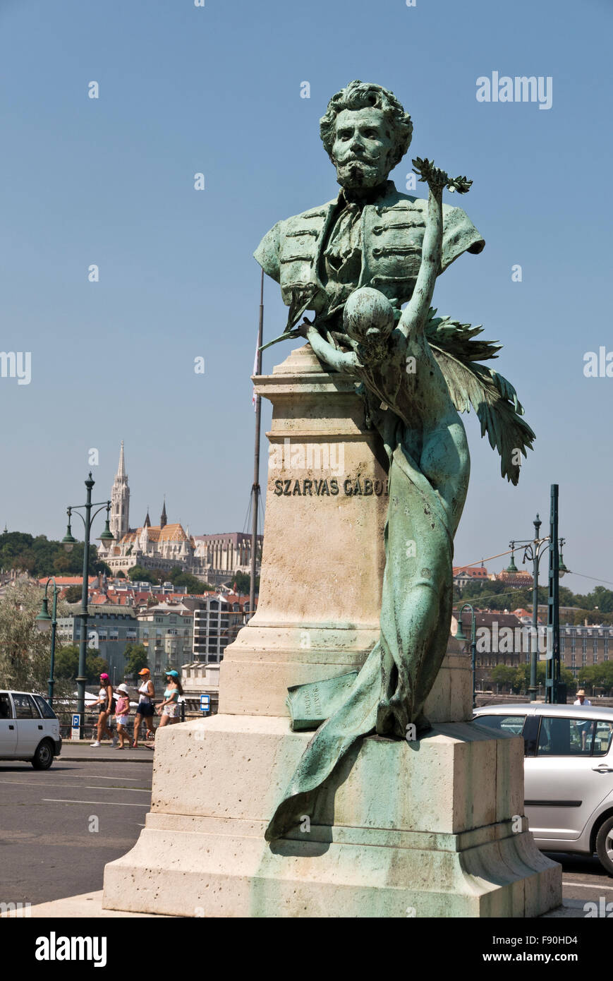 La statue de Gabor Szarvas, le linguiste qui a été le premier à se battre pour la culture de la langue hongroise, Budapest, Hongrie. Banque D'Images