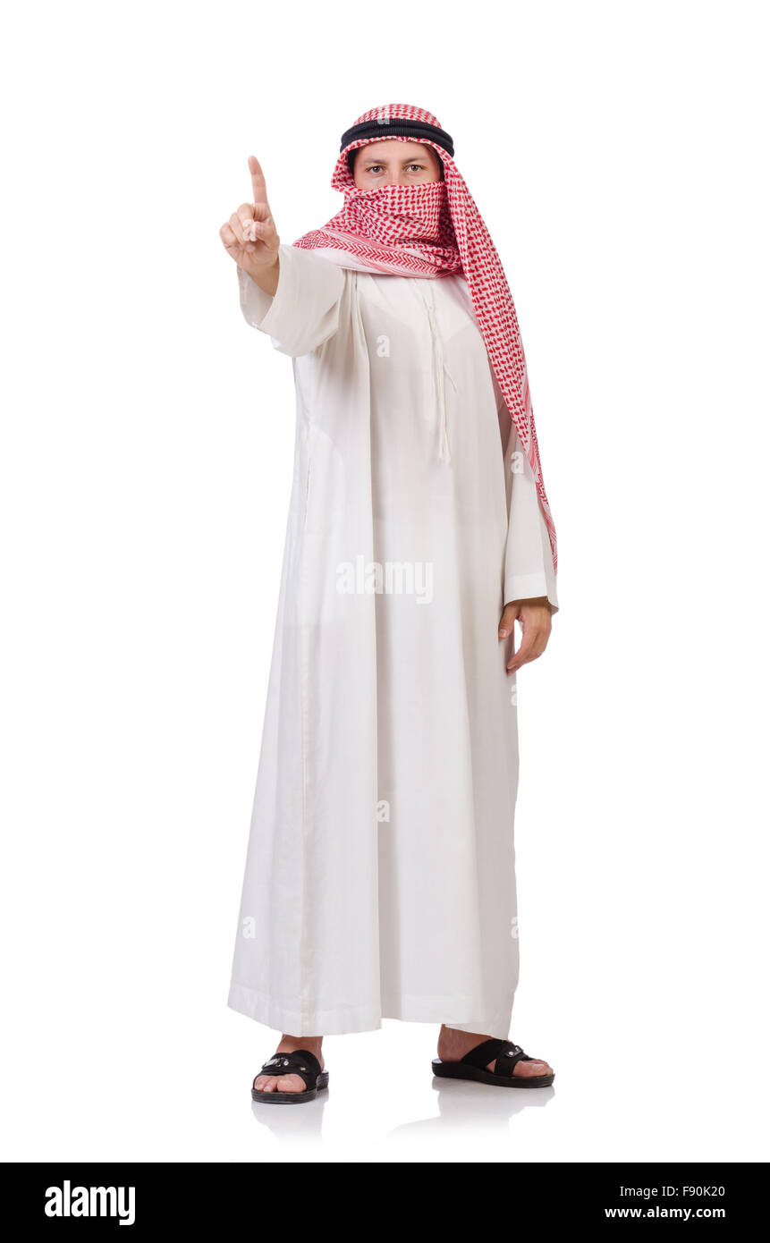 En appuyant sur les boutons virtuels bédouin isolé sur blanc sur whiteisolated Banque D'Images